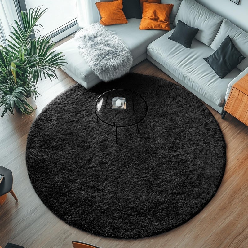 PAGISOFE Black Round Rug 4Ft Area Rug, Circle Rugs for Kids Bedroom Living Room, Indoor Fluffy Shaggy Carpets Small Teepee Furry Mat, Comfy Reading Rug, Circular Rug for Girls Boys Room Nursery - Image 4